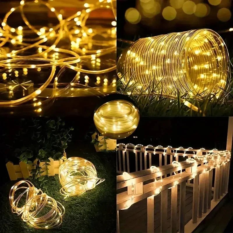 LED Solar String Lights Garden Waterproof Tube Rope Lamp Christmas Garland Fairy Lights For Outdoor Holiday Decoration Lighting