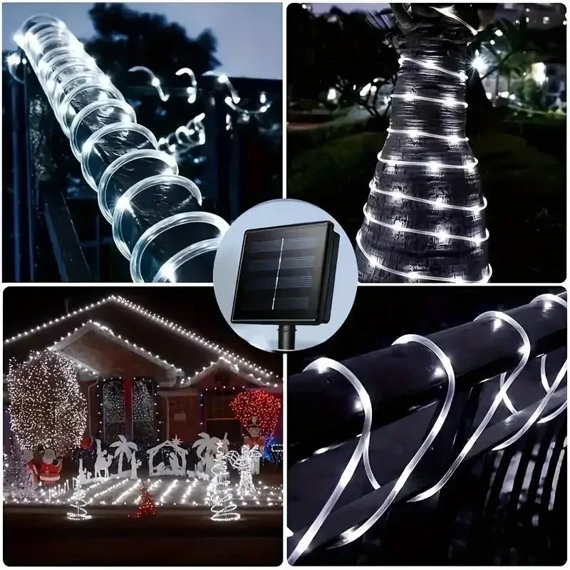 LED Solar String Lights Garden Waterproof Tube Rope Lamp Christmas Garland Fairy Lights For Outdoor Holiday Decoration Lighting