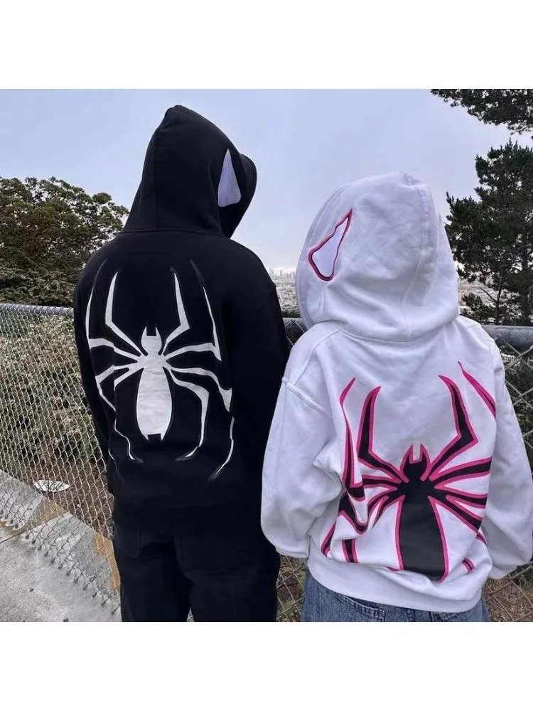 Full Zip Up Spider Hoodie Women Men Streetwear Harajuku Graphic Oversized Jacket Hood Shirt Punk Gothic Y2K Clothes Sweatshirt