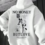 2025 New loose men's floral letter print hooded fleece sweatshirt spring and autumn comfortable and versatile pullover