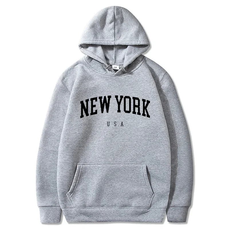 Men Women New York U.S.A City Hoodies Fashion Letter Printed Graphic Sweatshirts Loose Casual Harajuku Hooded Pullover Sportwear