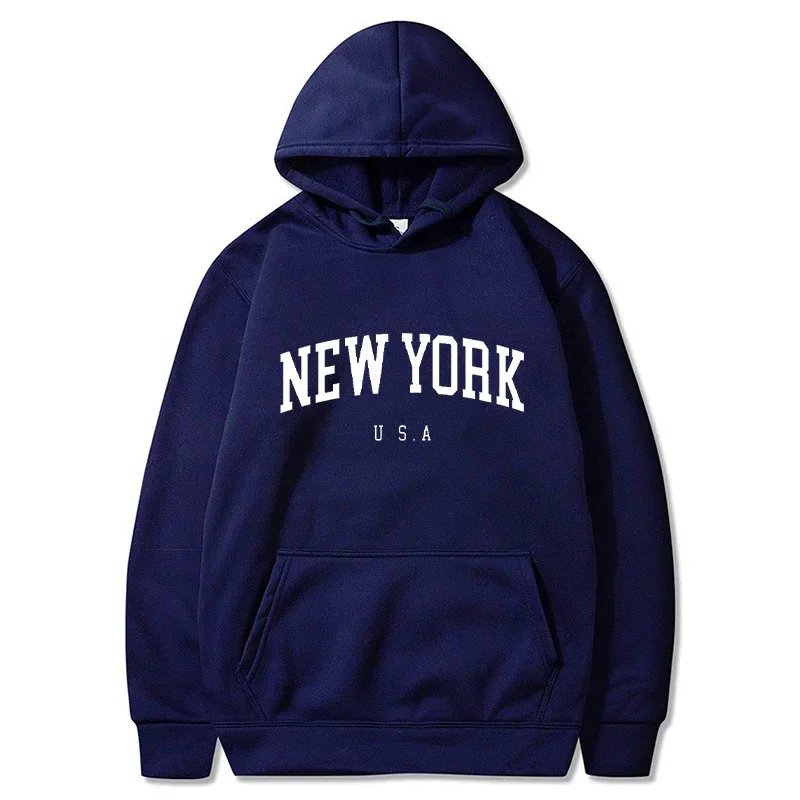 Men Women New York U.S.A City Hoodies Fashion Letter Printed Graphic Sweatshirts Loose Casual Harajuku Hooded Pullover Sportwear