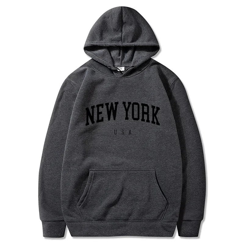 Men Women New York U.S.A City Hoodies Fashion Letter Printed Graphic Sweatshirts Loose Casual Harajuku Hooded Pullover Sportwear