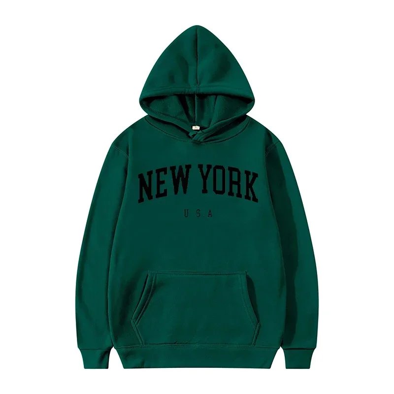 Men Women New York U.S.A City Hoodies Fashion Letter Printed Graphic Sweatshirts Loose Casual Harajuku Hooded Pullover Sportwear