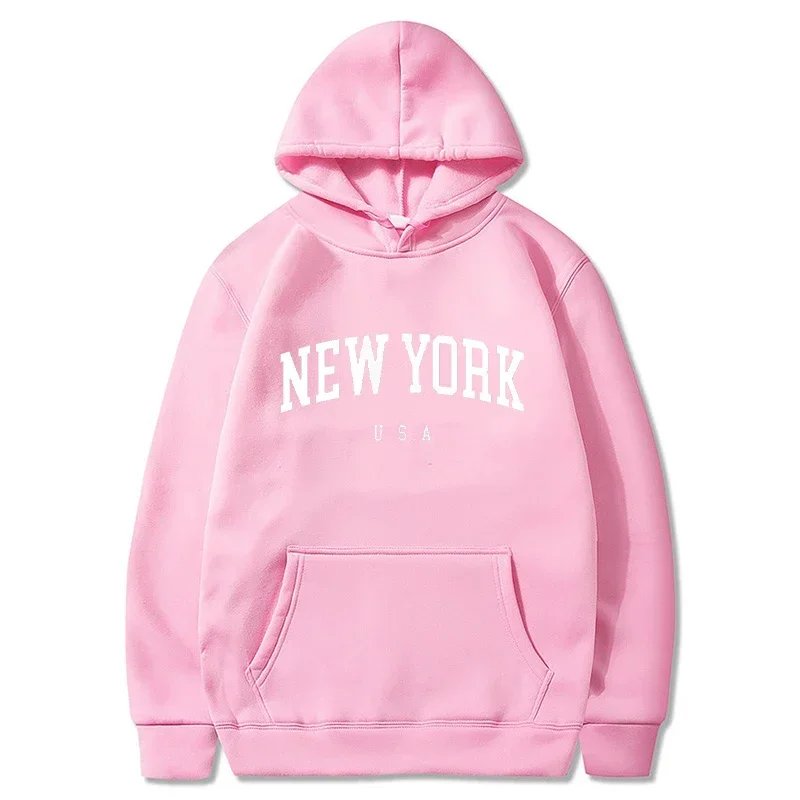 Men Women New York U.S.A City Hoodies Fashion Letter Printed Graphic Sweatshirts Loose Casual Harajuku Hooded Pullover Sportwear