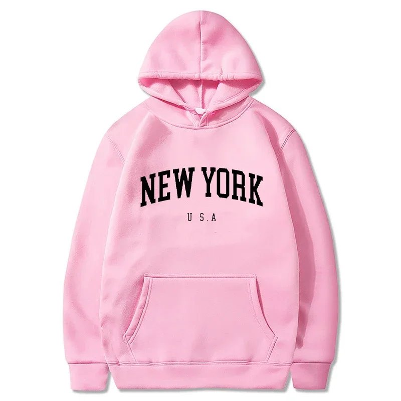 Men Women New York U.S.A City Hoodies Fashion Letter Printed Graphic Sweatshirts Loose Casual Harajuku Hooded Pullover Sportwear