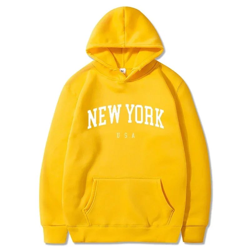 Men Women New York U.S.A City Hoodies Fashion Letter Printed Graphic Sweatshirts Loose Casual Harajuku Hooded Pullover Sportwear