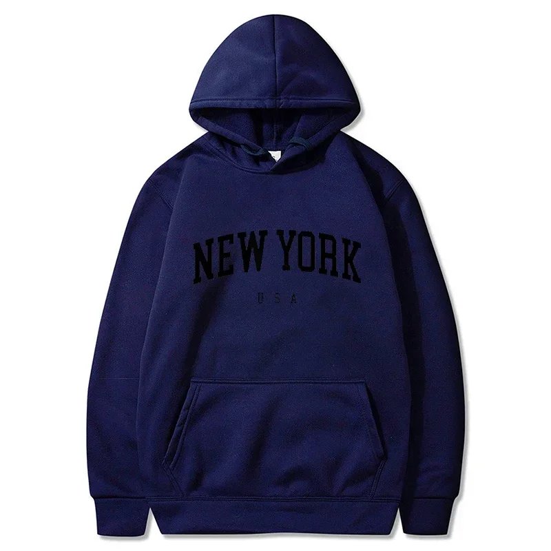 Men Women New York U.S.A City Hoodies Fashion Letter Printed Graphic Sweatshirts Loose Casual Harajuku Hooded Pullover Sportwear