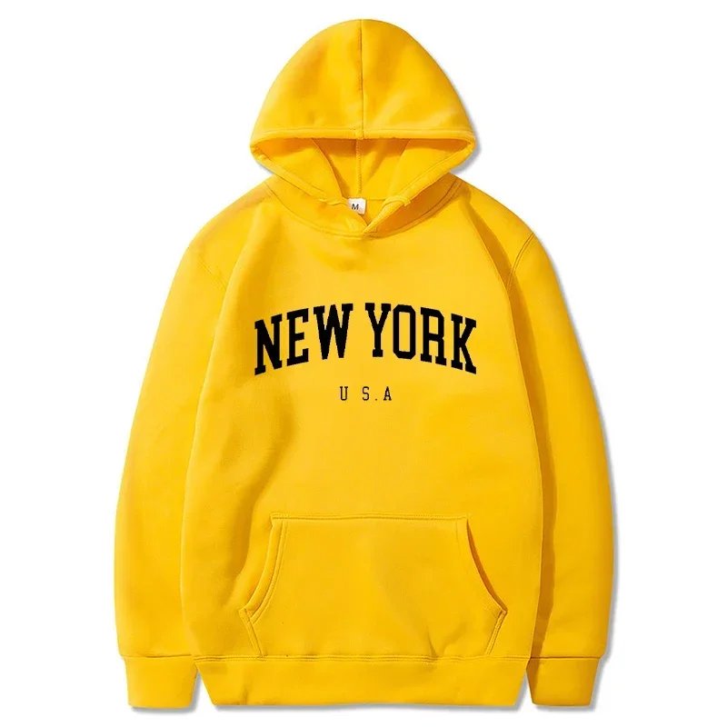 Men Women New York U.S.A City Hoodies Fashion Letter Printed Graphic Sweatshirts Loose Casual Harajuku Hooded Pullover Sportwear