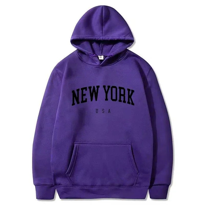 Men Women New York U.S.A City Hoodies Fashion Letter Printed Graphic Sweatshirts Loose Casual Harajuku Hooded Pullover Sportwear