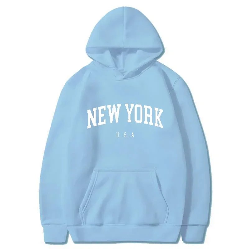 Men Women New York U.S.A City Hoodies Fashion Letter Printed Graphic Sweatshirts Loose Casual Harajuku Hooded Pullover Sportwear