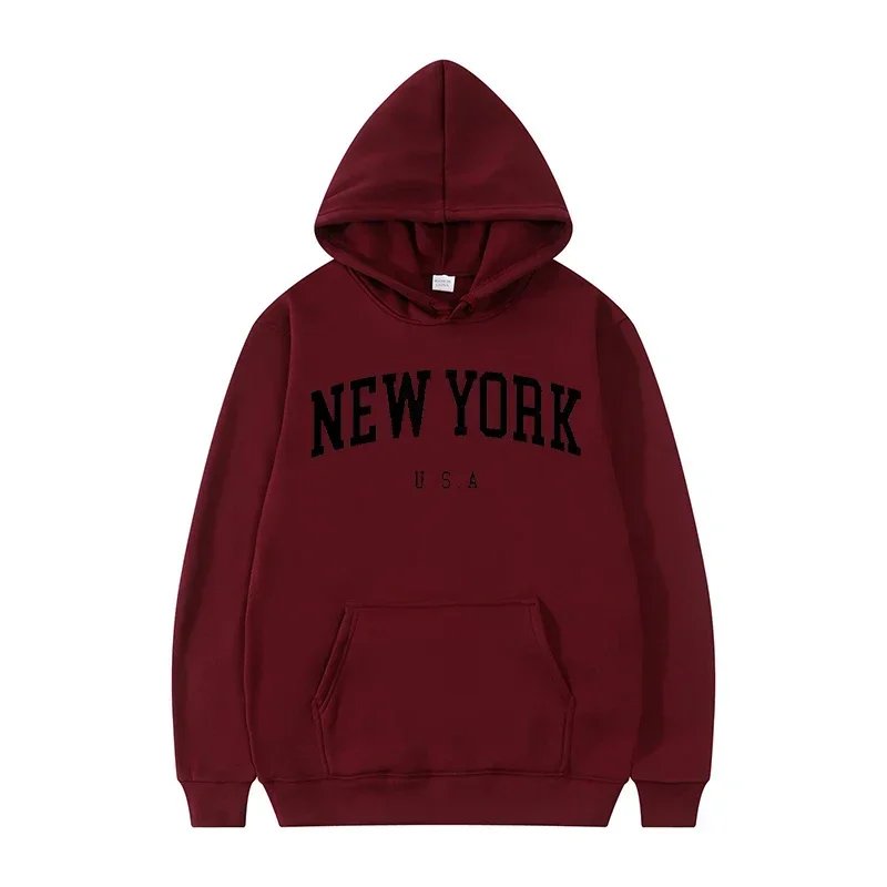 Men Women New York U.S.A City Hoodies Fashion Letter Printed Graphic Sweatshirts Loose Casual Harajuku Hooded Pullover Sportwear