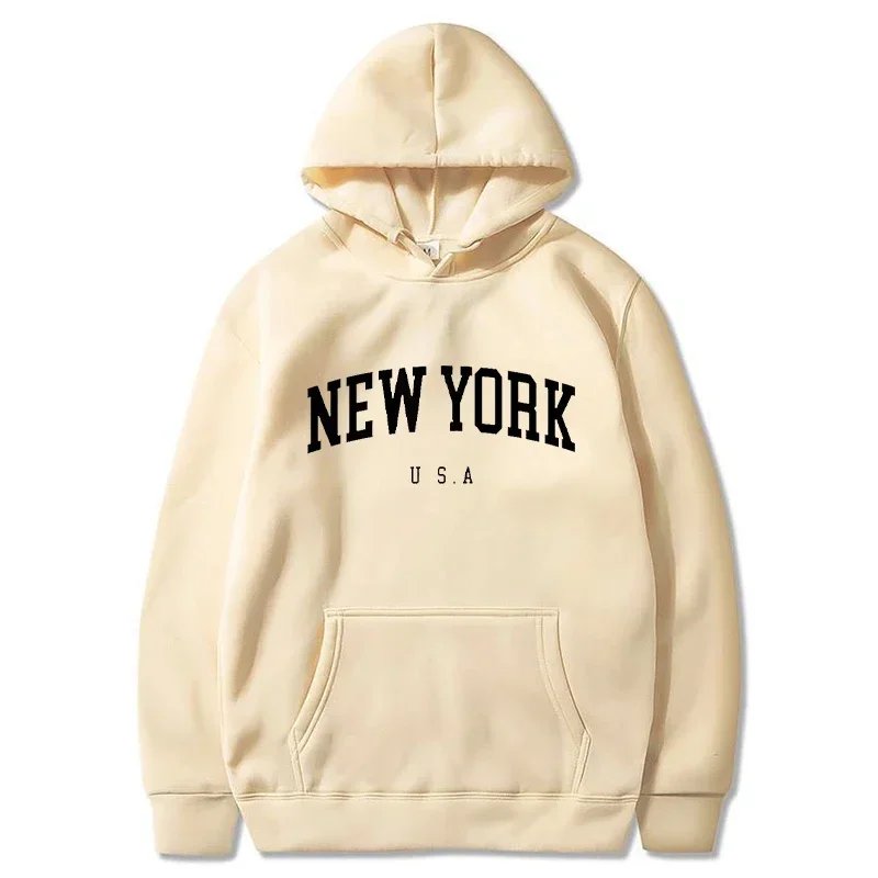 Men Women New York U.S.A City Hoodies Fashion Letter Printed Graphic Sweatshirts Loose Casual Harajuku Hooded Pullover Sportwear