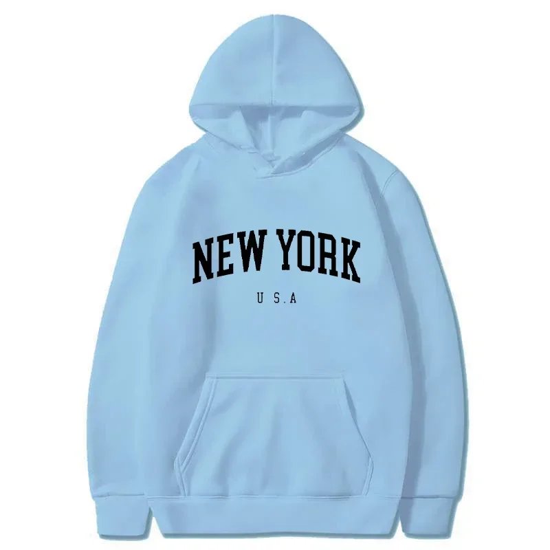 Men Women New York U.S.A City Hoodies Fashion Letter Printed Graphic Sweatshirts Loose Casual Harajuku Hooded Pullover Sportwear