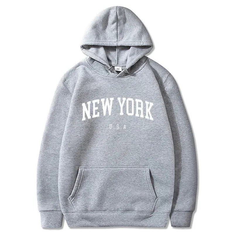 Men Women New York U.S.A City Hoodies Fashion Letter Printed Graphic Sweatshirts Loose Casual Harajuku Hooded Pullover Sportwear