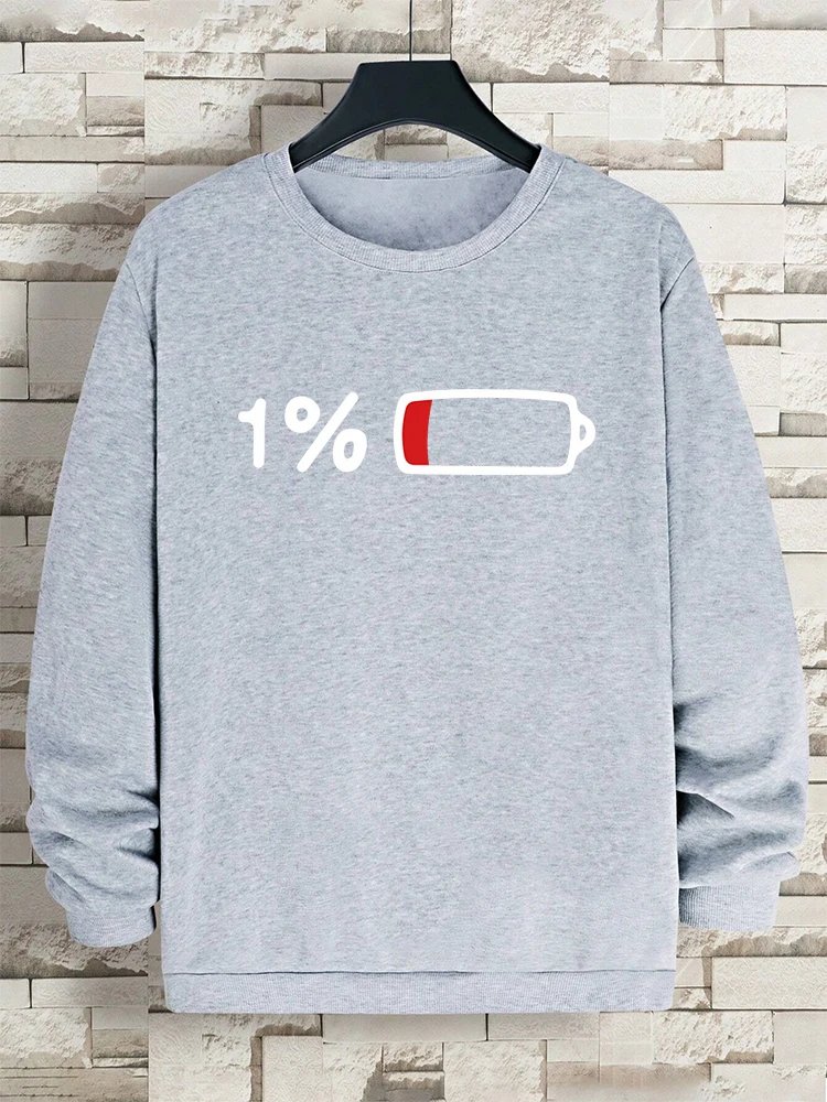 Urgent For Charging 1% Funny Print Men Clothing Pattern Loose Sweatshirt New Oversized Long Sleeves Street Loose Hoodie Women