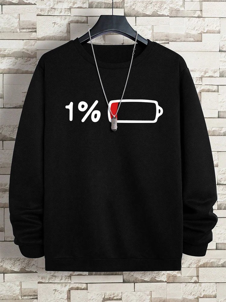 Urgent For Charging 1% Funny Print Men Clothing Pattern Loose Sweatshirt New Oversized Long Sleeves Street Loose Hoodie Women