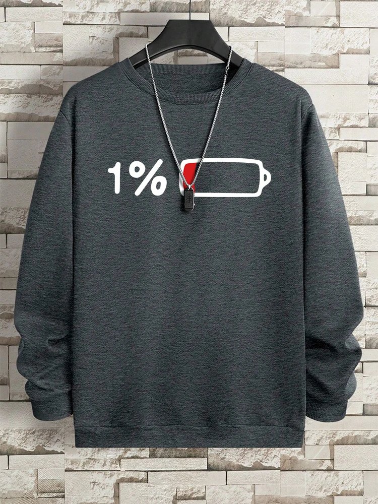 Urgent For Charging 1% Funny Print Men Clothing Pattern Loose Sweatshirt New Oversized Long Sleeves Street Loose Hoodie Women