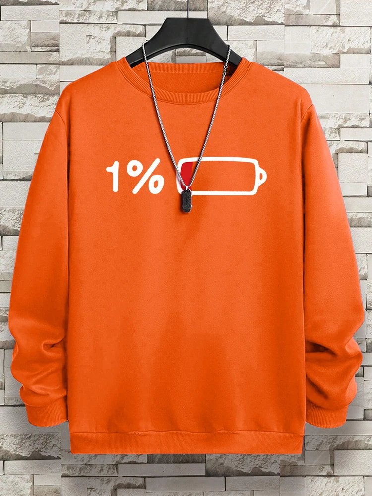 Urgent For Charging 1% Funny Print Men Clothing Pattern Loose Sweatshirt New Oversized Long Sleeves Street Loose Hoodie Women