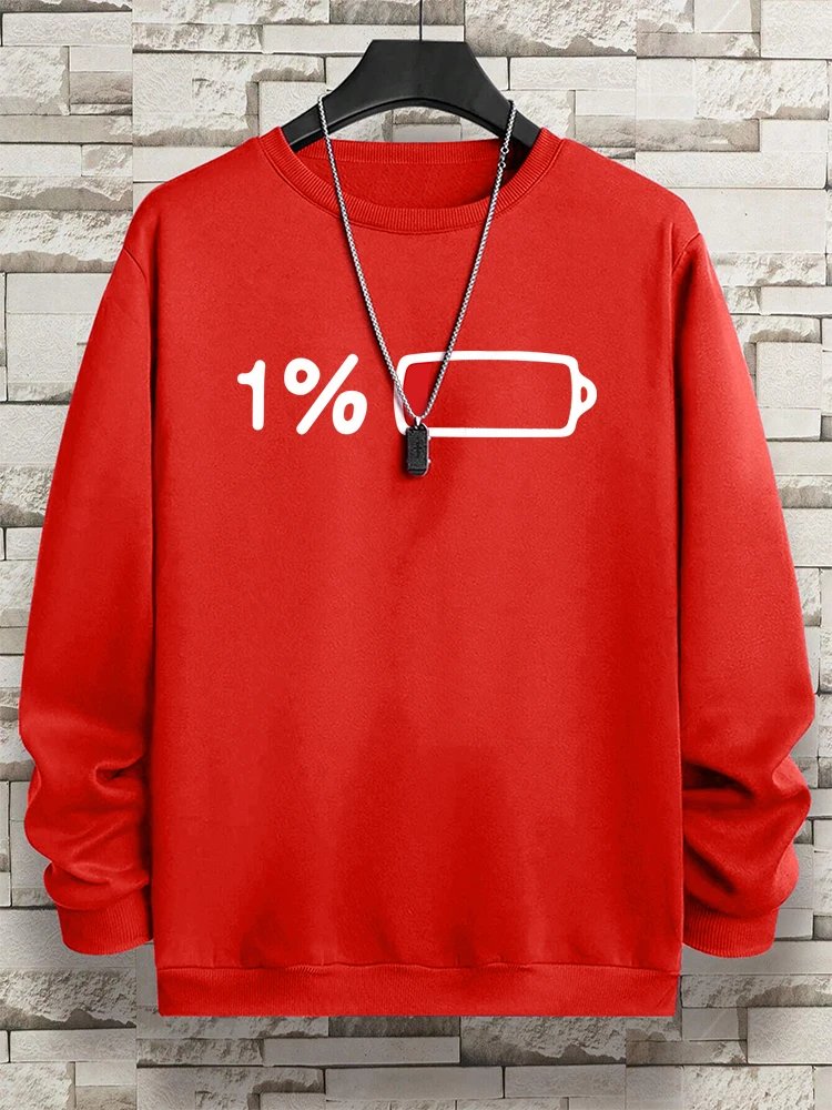 Urgent For Charging 1% Funny Print Men Clothing Pattern Loose Sweatshirt New Oversized Long Sleeves Street Loose Hoodie Women