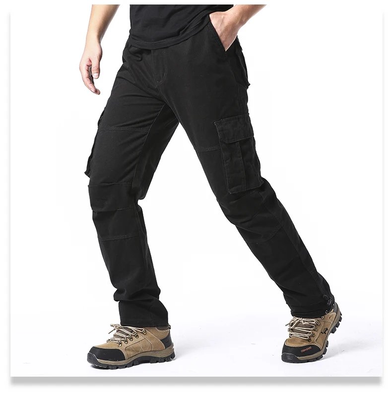 Large Pocket Loose Overalls Men's Outdoor Sports Jogging Tactical Pants Elastic Waist Pure Cotton Casual Work Pants