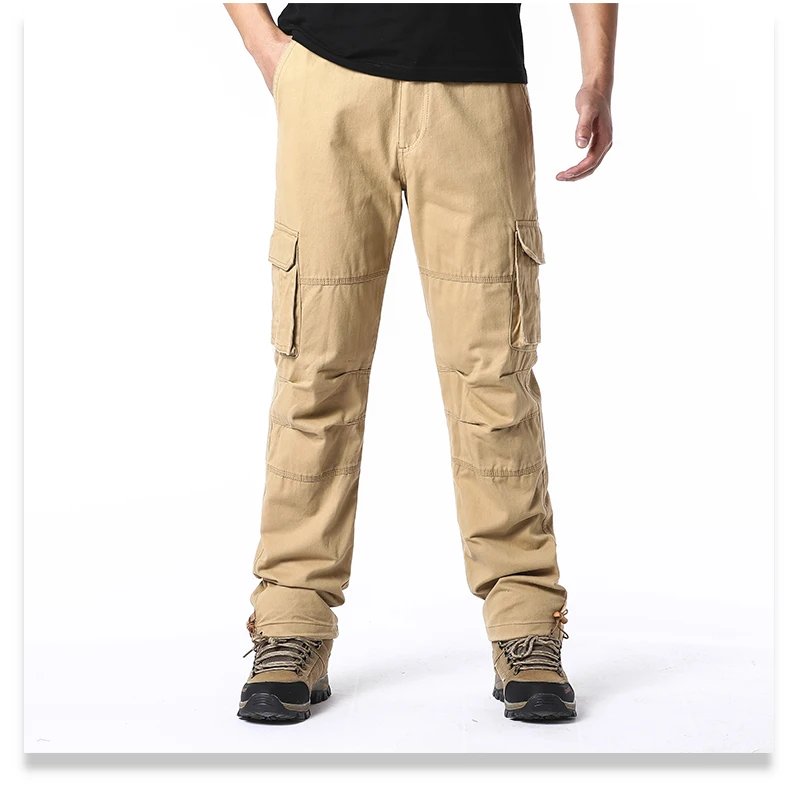 Large Pocket Loose Overalls Men's Outdoor Sports Jogging Tactical Pants Elastic Waist Pure Cotton Casual Work Pants