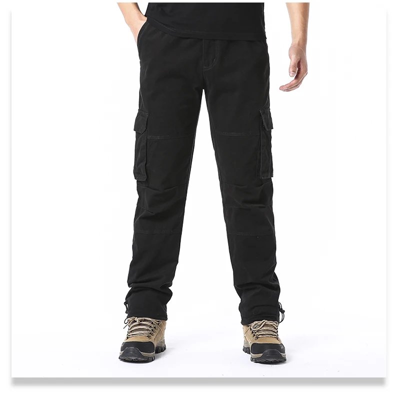 Large Pocket Loose Overalls Men's Outdoor Sports Jogging Tactical Pants Elastic Waist Pure Cotton Casual Work Pants