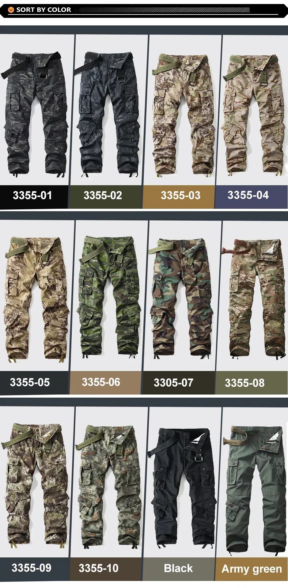 AKARMY Men's Hiking Pants  Climbing Casual Cargo Pants Military Army Camo Pants Combat Work Pants 8 Pockets(No Belt)