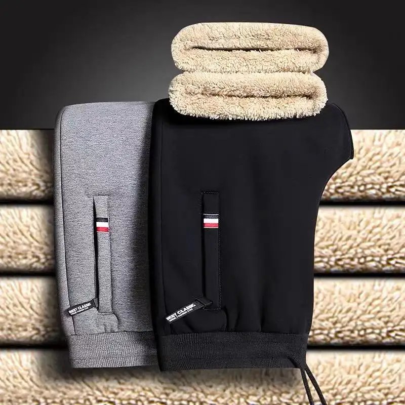 Winter Lambswool Warm Casual Pants Men's Fitness Jogging Sweatpants Male Solid Drawstring Bottoms Fleece Straight Trousers M-5Xl Winter Lambswool Warm Casual Pants Men's Fitness Jogging Sweatpants Male Solid Drawstring Bottoms Fleece Straight Trousers M-5Xl