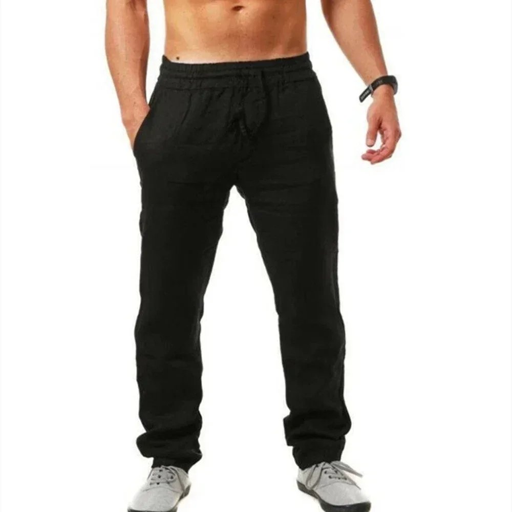 Men's Linen Pants Summer Male Breathable Linen Trousers Sweatpants Solid Color Linen Fitness Pants Jogging Fitness Streetwear