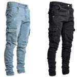 Fashion Streetwear Ripped Skinny Jeans Men Side Mulit Pockets Denim Cargo Pants Slim Fit Pantalones Hombre Soft Elastic Joggers - Image 5