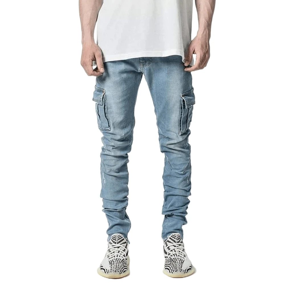 Fashion Streetwear Ripped Skinny Jeans Men Side Mulit Pockets Denim Cargo Pants Slim Fit Pantalones Hombre Soft Elastic Joggers Fashion Streetwear Ripped Skinny Jeans Men Side Mulit Pockets Denim Cargo Pants Slim Fit Pantalones Hombre Soft Elastic Joggers