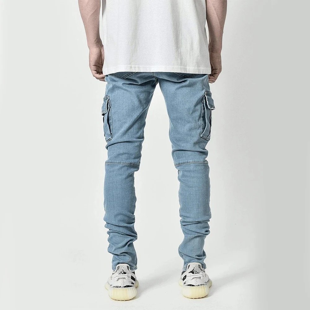 Fashion Streetwear Ripped Skinny Jeans Men Side Mulit Pockets Denim Cargo Pants Slim Fit Pantalones Hombre Soft Elastic Joggers Fashion Streetwear Ripped Skinny Jeans Men Side Mulit Pockets Denim Cargo Pants Slim Fit Pantalones Hombre Soft Elastic Joggers