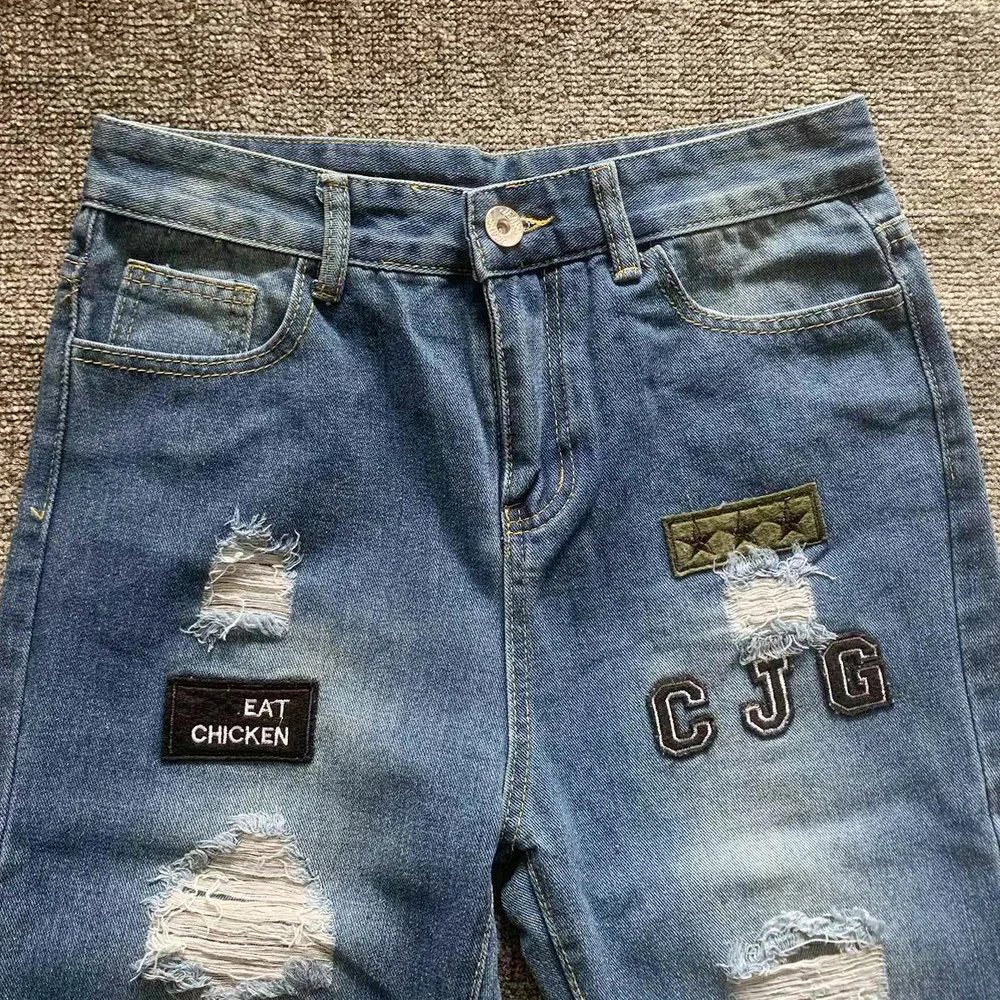 White Embroidery Skinny Ripped Jeans Men Cotton Stretchy Hole Slim Fit Hip Hop Denim Pants Casual Jeans for Men Jogging Trousers White Embroidery Skinny Ripped Jeans Men Cotton Stretchy Hole Slim Fit Hip Hop Denim Pants Casual Jeans for Men Jogging Trousers