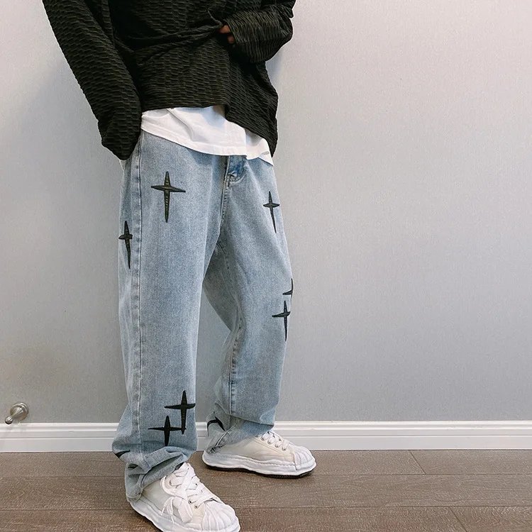 Prints Jeans Men 2023 New Streetwear Baggy Wide Leg Jeans Korean Fashion Drapes Straight Casual Loose Denim Cargo Pants Prints Jeans Men 2023 New Streetwear Baggy Wide Leg Jeans Korean Fashion Drapes Straight Casual Loose Denim Cargo Pants