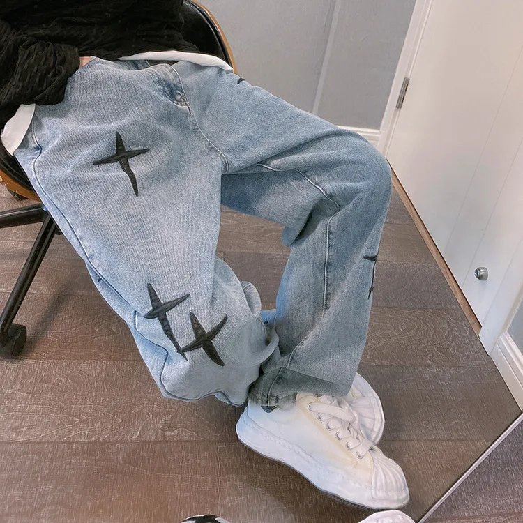 Prints Jeans Men 2023 New Streetwear Baggy Wide Leg Jeans Korean Fashion Drapes Straight Casual Loose Denim Cargo Pants Prints Jeans Men 2023 New Streetwear Baggy Wide Leg Jeans Korean Fashion Drapes Straight Casual Loose Denim Cargo Pants