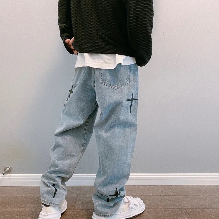 Prints Jeans Men 2023 New Streetwear Baggy Wide Leg Jeans Korean Fashion Drapes Straight Casual Loose Denim Cargo Pants Prints Jeans Men 2023 New Streetwear Baggy Wide Leg Jeans Korean Fashion Drapes Straight Casual Loose Denim Cargo Pants