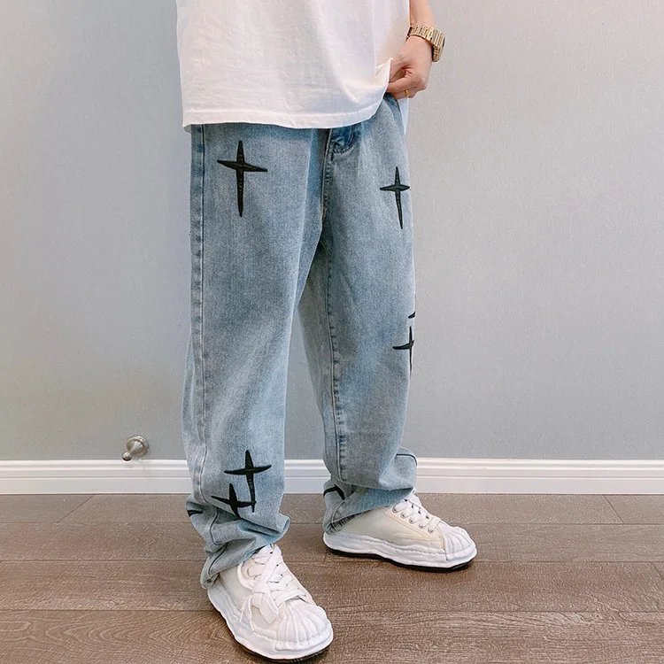 Prints Jeans Men 2023 New Streetwear Baggy Wide Leg Jeans Korean Fashion Drapes Straight Casual Loose Denim Cargo Pants Prints Jeans Men 2023 New Streetwear Baggy Wide Leg Jeans Korean Fashion Drapes Straight Casual Loose Denim Cargo Pants