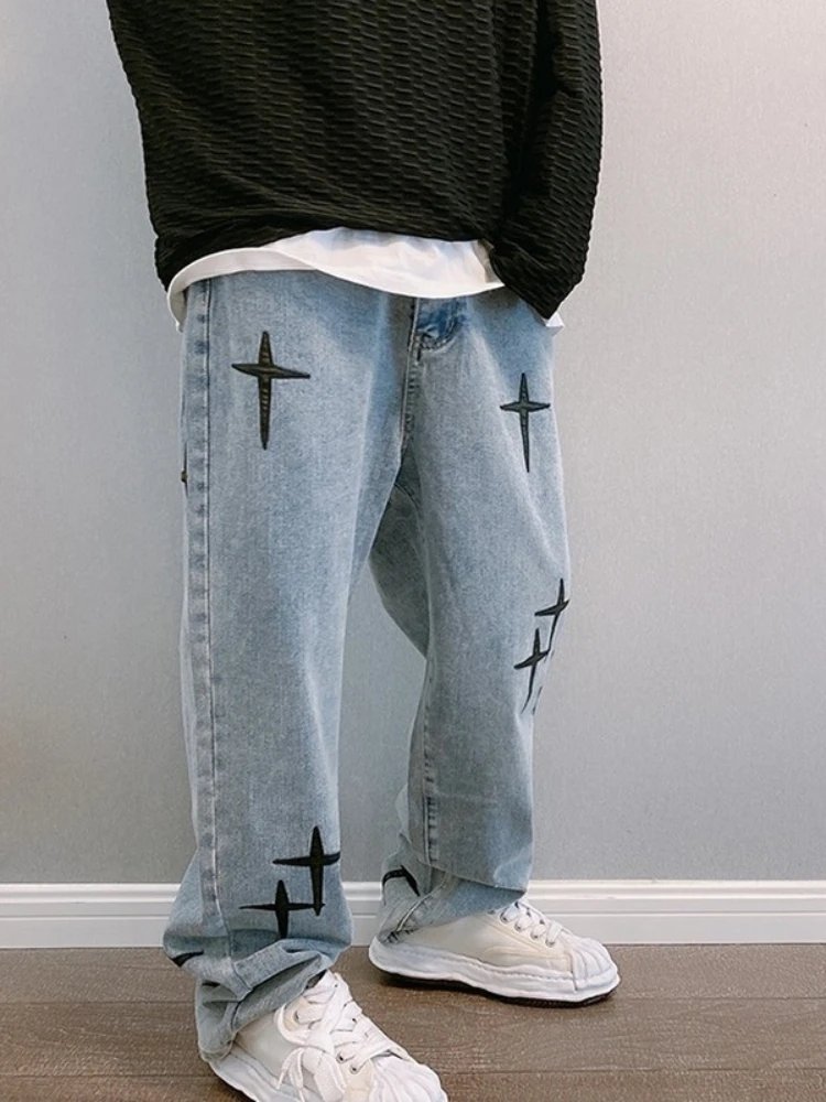 Prints Jeans Men 2023 New Streetwear Baggy Wide Leg Jeans Korean Fashion Drapes Straight Casual Loose Denim Cargo Pants Prints Jeans Men 2023 New Streetwear Baggy Wide Leg Jeans Korean Fashion Drapes Straight Casual Loose Denim Cargo Pants