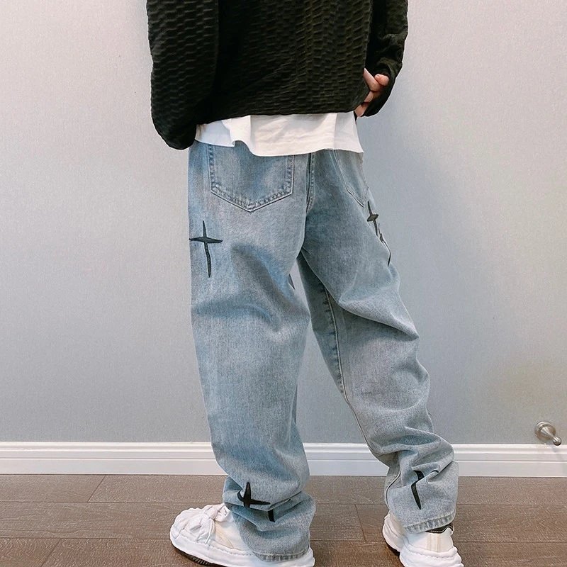 Prints Jeans Men 2023 New Streetwear Baggy Wide Leg Jeans Korean Fashion Drapes Straight Casual Loose Denim Cargo Pants Prints Jeans Men 2023 New Streetwear Baggy Wide Leg Jeans Korean Fashion Drapes Straight Casual Loose Denim Cargo Pants