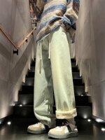 Winter Men's Jeans Korean Fashion Fleece Liner Thick Warm Straight Denim Pants Washed Cotton Retro Blue Wide Leg Jean Trousers - Image 4