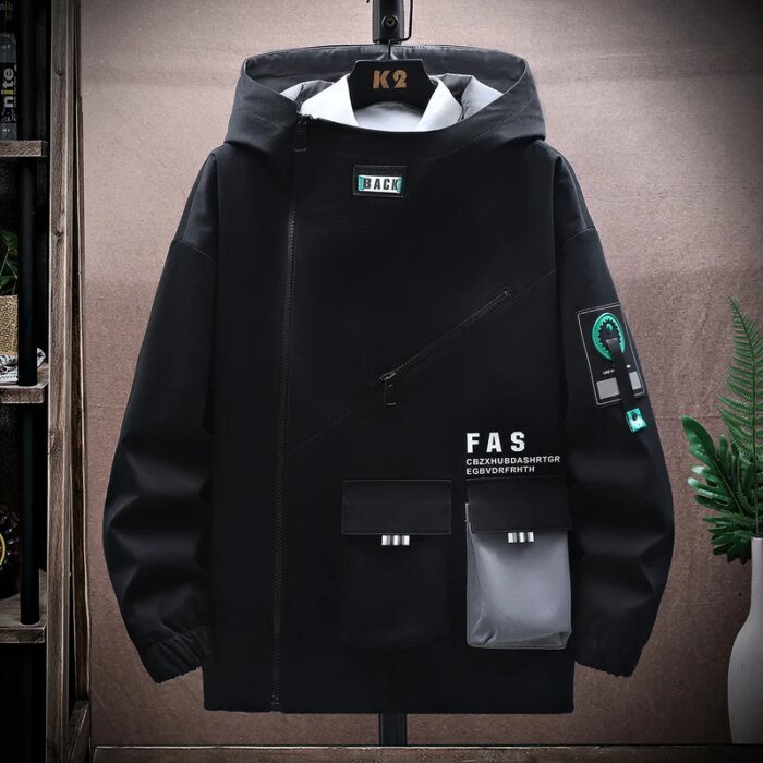 Zipper Jacket Men's Pilot Hooded Jacket Spring/Autumn Baseball Uniform Tide Card Loose Pullover Front Pocket Adding velvet Coat - Image 2