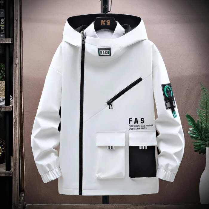 Zipper Jacket Men's Pilot Hooded Jacket Spring/Autumn Baseball Uniform Tide Card Loose Pullover Front Pocket Adding velvet Coat - Image 1