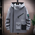 Zipper Jacket Men's Pilot Hooded Jacket Spring/Autumn Baseball Uniform Tide Card Loose Pullover Front Pocket Adding velvet Coat - Image 3