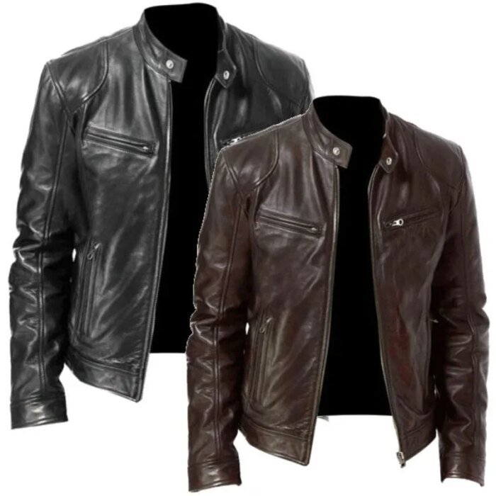 Men's Leather Jacket Bomber Motorcycle Biker Pu Leather Casual Loose Fit Faux Jacket For Men - Image 1