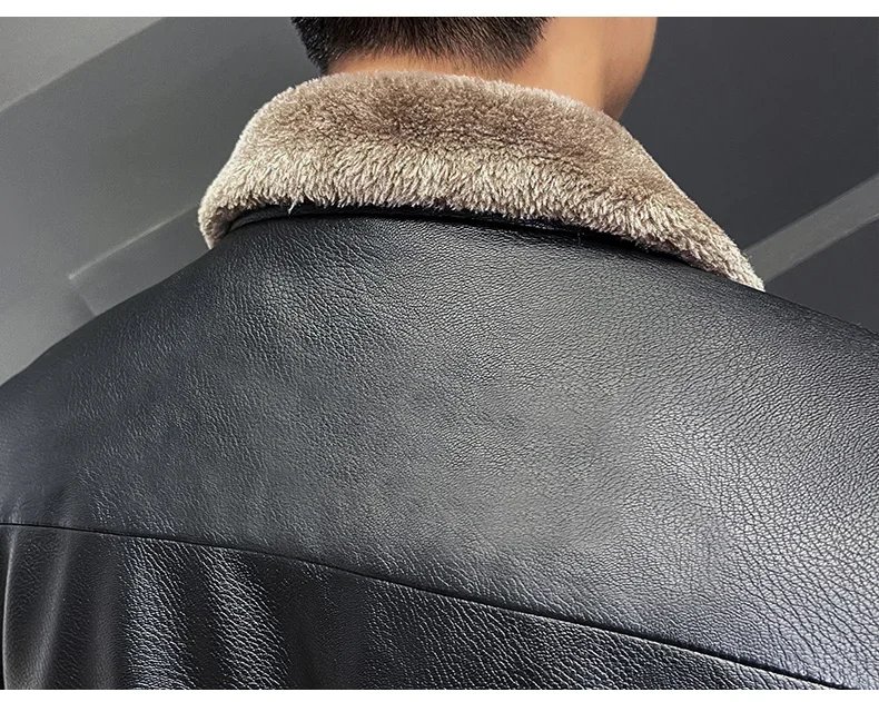Vintage Brown Leather Jacket Men's Winter Faux Fur Collar Windproof Warm Coat Men's Luxury Clothing Brand chaqueta cuero hombre Vintage Brown Leather Jacket Men's Winter Faux Fur Collar Windproof Warm Coat Men's Luxury Clothing Brand chaqueta cuero hombre