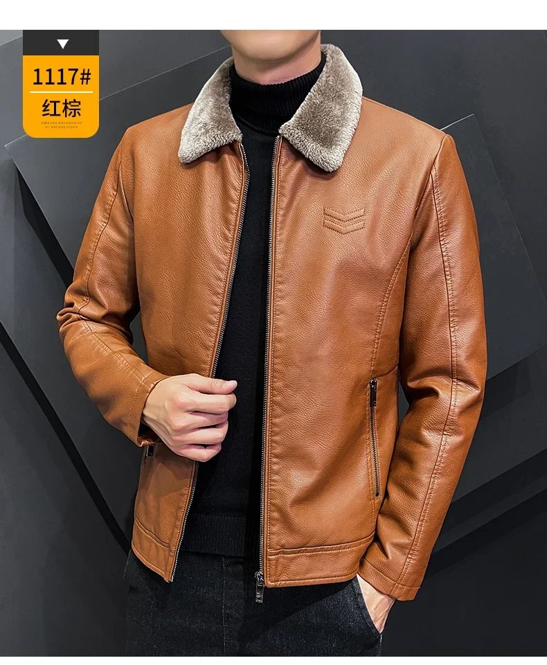 Vintage Brown Leather Jacket Men's Winter Faux Fur Collar Windproof Warm Coat Men's Luxury Clothing Brand chaqueta cuero hombre Vintage Brown Leather Jacket Men's Winter Faux Fur Collar Windproof Warm Coat Men's Luxury Clothing Brand chaqueta cuero hombre