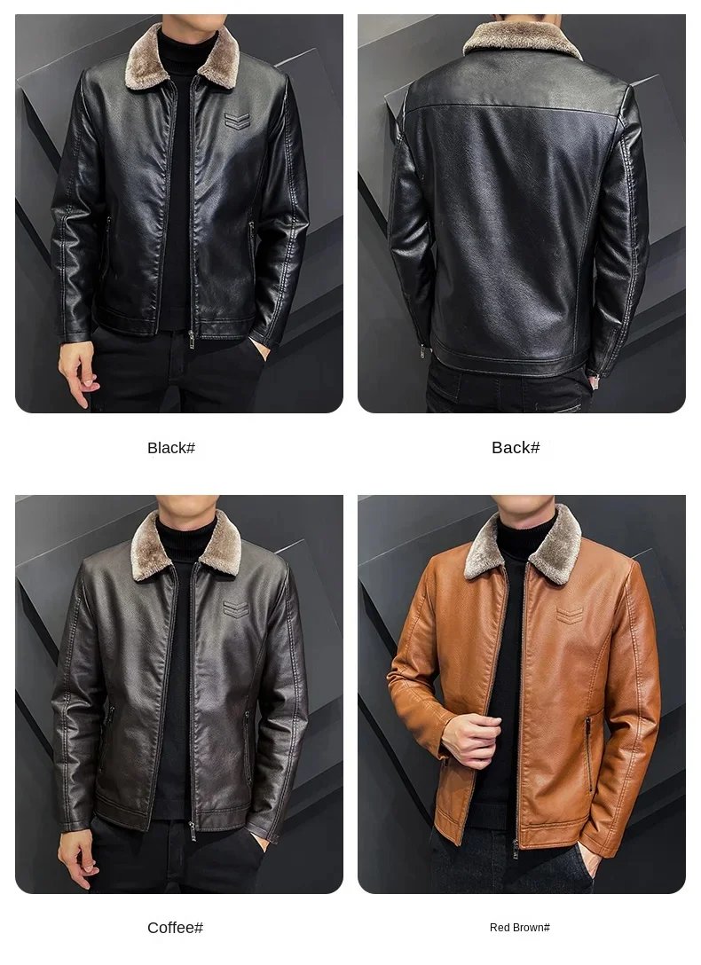 Vintage Brown Leather Jacket Men's Winter Faux Fur Collar Windproof Warm Coat Men's Luxury Clothing Brand chaqueta cuero hombre Vintage Brown Leather Jacket Men's Winter Faux Fur Collar Windproof Warm Coat Men's Luxury Clothing Brand chaqueta cuero hombre