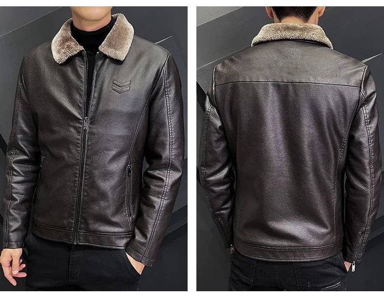 Vintage Brown Leather Jacket Men's Winter Faux Fur Collar Windproof Warm Coat Men's Luxury Clothing Brand chaqueta cuero hombre Vintage Brown Leather Jacket Men's Winter Faux Fur Collar Windproof Warm Coat Men's Luxury Clothing Brand chaqueta cuero hombre