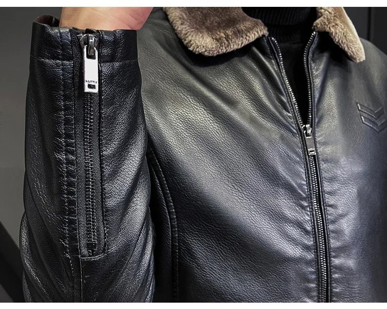 Vintage Brown Leather Jacket Men's Winter Faux Fur Collar Windproof Warm Coat Men's Luxury Clothing Brand chaqueta cuero hombre Vintage Brown Leather Jacket Men's Winter Faux Fur Collar Windproof Warm Coat Men's Luxury Clothing Brand chaqueta cuero hombre